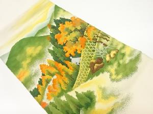 綴れ山並みに木々・庭園風景模様織出し名古屋帯